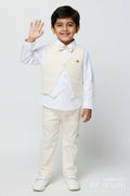 The Nesavu Boys Casual Set Boys Muslin Cotton Waistcoat Set for Weddings and Birthdays Nesavu 12 (3M) / Yellow BCS505A-12 Nesavu boys waistcoat set in muslin cotton with bow tie for festive weddings and birthdays