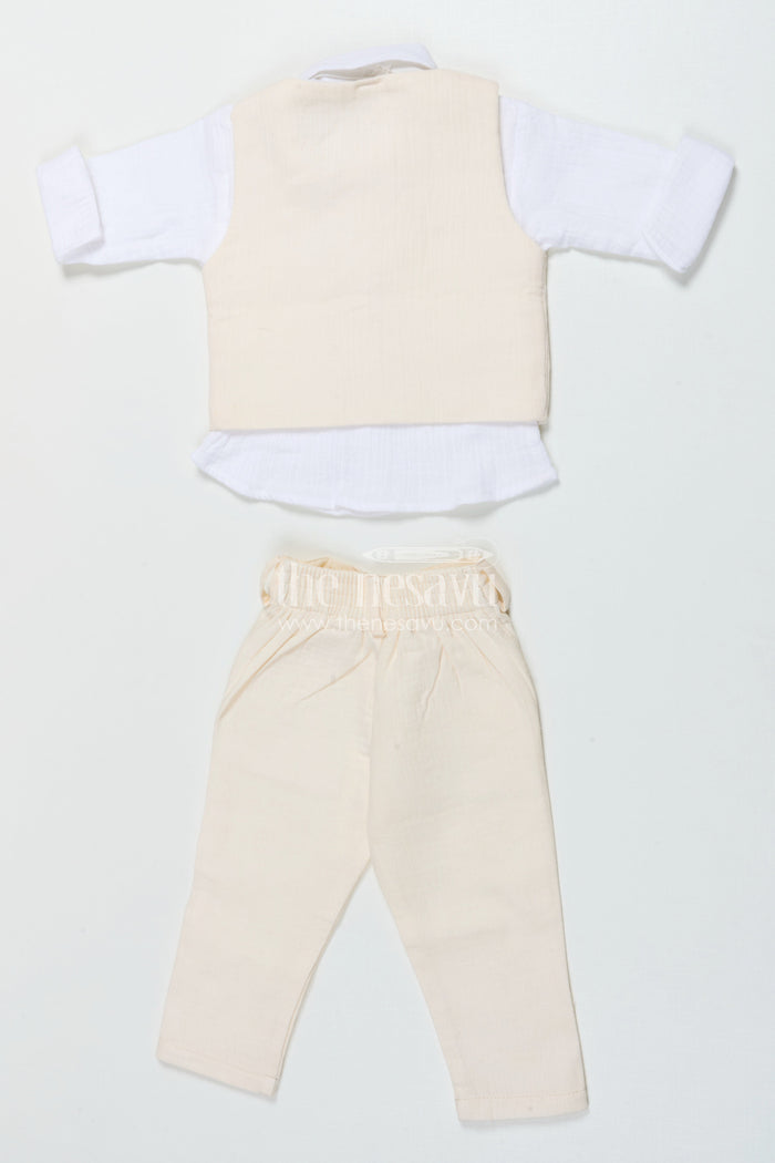 The Nesavu Boys Casual Set Boys Muslin Cotton Waistcoat Set for Weddings and Birthdays Nesavu Nesavu boys waistcoat set in muslin cotton with bow tie for festive weddings and birthdays