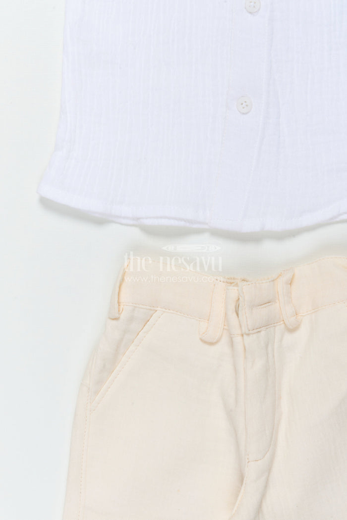 The Nesavu Boys Casual Set Boys Muslin Cotton Waistcoat Set for Weddings and Birthdays Nesavu Nesavu boys waistcoat set in muslin cotton with bow tie for festive weddings and birthdays