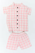 The Nesavu Boys Casual Set Boys Muslin Shirt and Shorts Set for Summer Outings and Playdates Nesavu 10 (NB) / Pink / Muslin BCS617A-10 Nesavu Boys Muslin Shirt And Shorts Set For Summer Outings Playdates Holidays And Casual Weekends