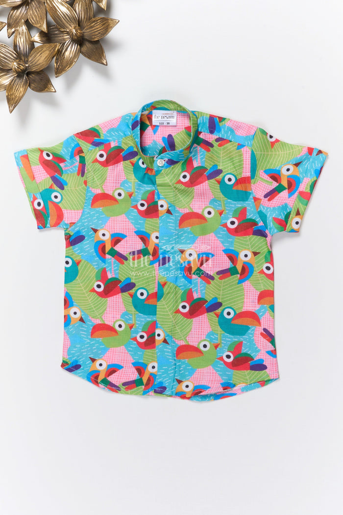 The Nesavu Boys Linen Shirt Boys Parrot Print Linen Shirt for Birthday Parties and Weekend Fun Nesavu 16 (1Y) / Multicolor BS370A-16 Nesavu boys parrot digital print linen shirt birthday celebrations cheerful casual wear