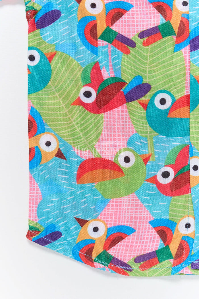 The Nesavu Boys Linen Shirt Boys Parrot Print Linen Shirt for Birthday Parties and Weekend Fun Nesavu Nesavu boys parrot digital print linen shirt birthday celebrations cheerful casual wear