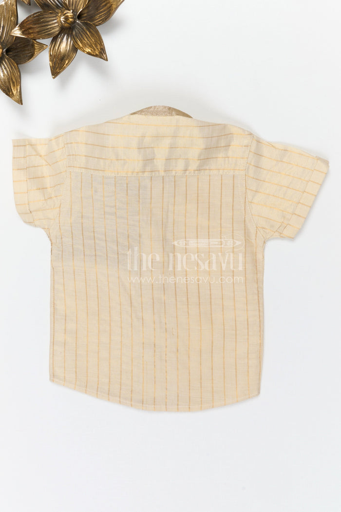 The Nesavu Boys Silk Shirt Boys Silk Shirt for Festive Gatherings and Cultural Events Nesavu Nesavu boys cream tissue silk ethnic shirt with woven detail