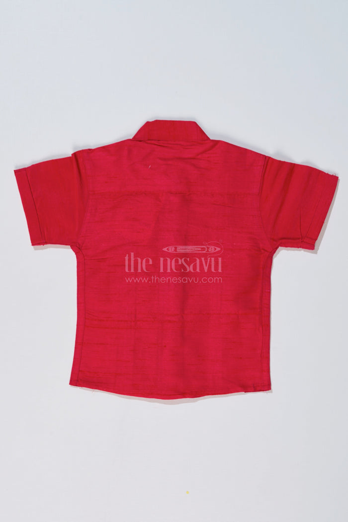 The Nesavu Boys Silk Shirt Boys Pink Shirt Silk with Embroidered Front Panel and Short Sleeves for Traditional Wear Nesavu Nesavu Boys Pink Silk Shirt Embroidered Front Panel Short Sleeves Festive Wear