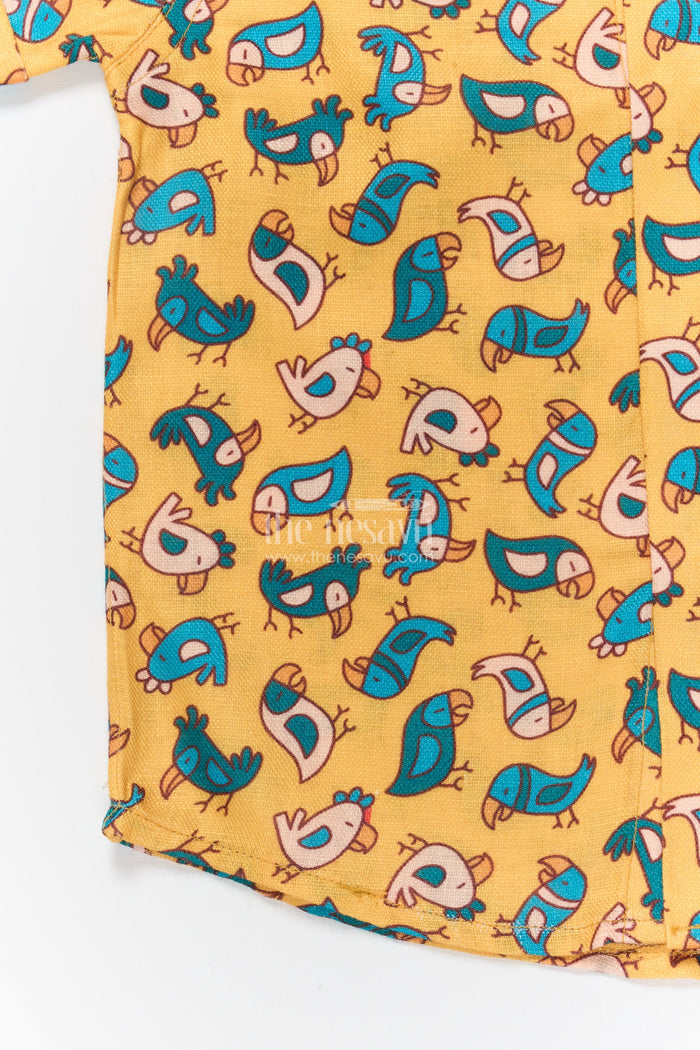 The Nesavu Boys Linen Shirt Boys Playful Print Linen Shirt for Everyday Comfort and Fun Looks Nesavu Nesavu boys playful cartoon print linen shirt playdates family outings everyday dressing