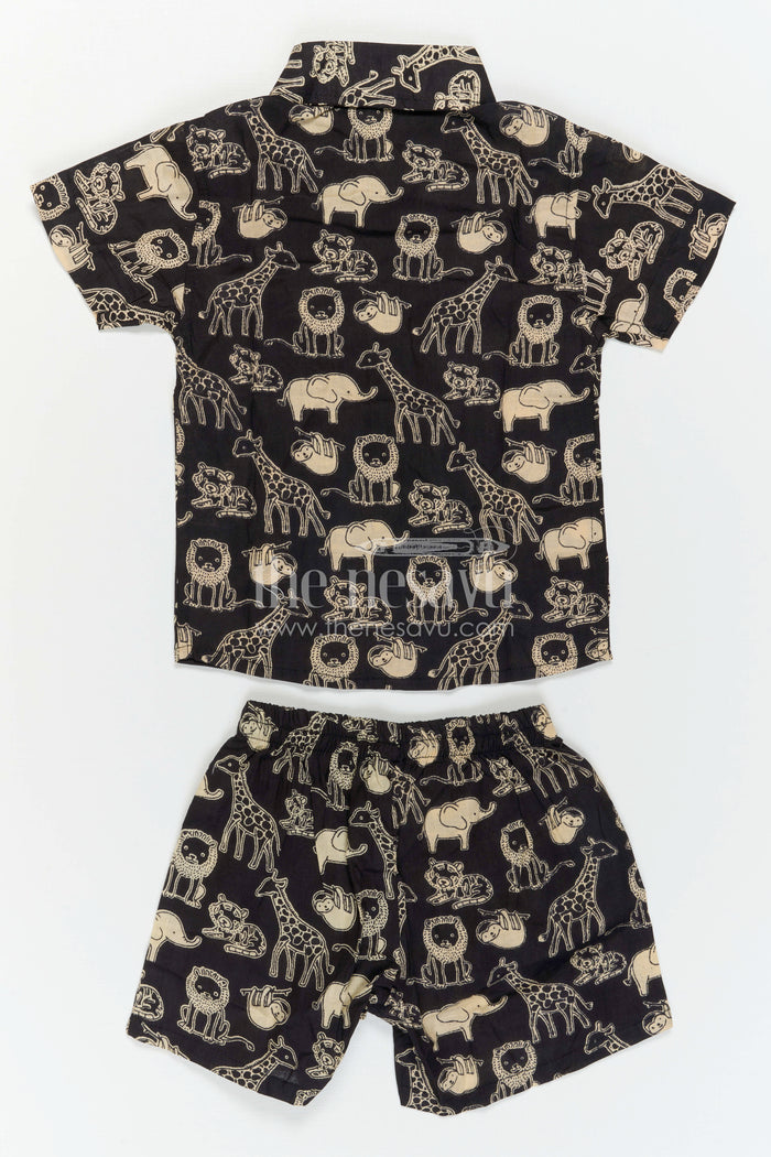 The Nesavu Boys Casual Set Boys Printed Co Ord Set for Casual Outings and Daily Wear Nesavu Nesavu Boys Printed Cotton Co Ord Set For Casual Outings With Animal Print Shirt And Shorts