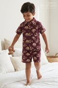The Nesavu Boys Casual Set Boys Printed Co Ord Set for Casual Outings and Travel Wear Nesavu 16 (1Y) / Maroon / Cotton BCS606B-16 Nesavu Boys Cotton Co Ord Set For Casual Outings With Elephant Print Shirt And Shorts Summer Wear