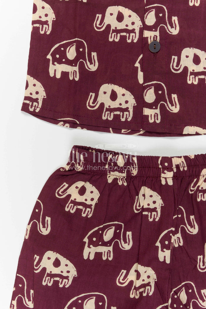 The Nesavu Boys Casual Set Boys Printed Co Ord Set for Casual Outings and Travel Wear Nesavu Nesavu Boys Cotton Co Ord Set For Casual Outings With Elephant Print Shirt And Shorts Summer Wear