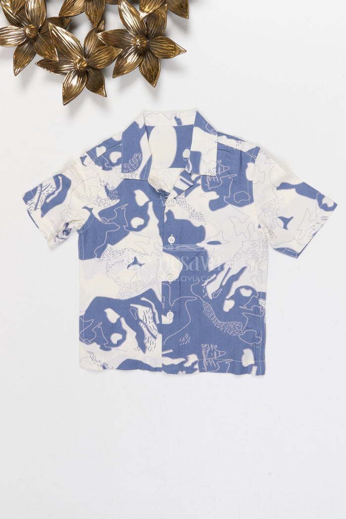 The Nesavu Boys Cotton Shirt Boys Printed Cotton Shirt for Casual Outings and Holidays Nesavu 18 (2Y) / Blue / Cotton Blend BS405A-18 Nesavu Boys Printed Tweed Cotton Shirt For Casual Outings Holidays And Stylish Everyday Wear