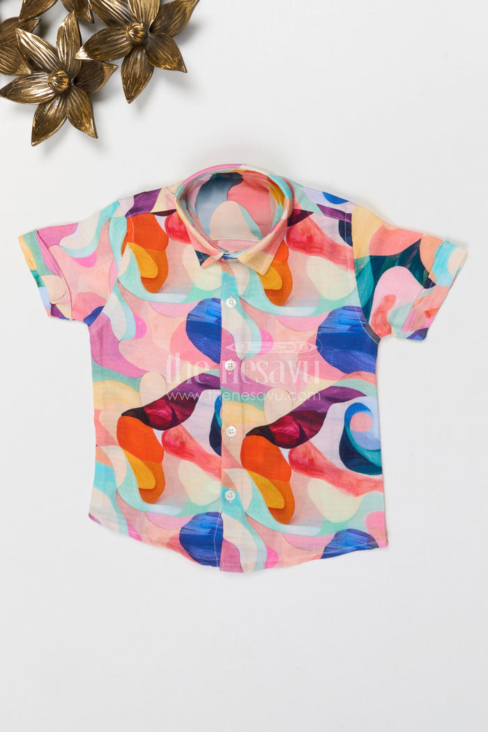 The Nesavu Boys Cotton Shirt Boys Printed Cotton Shirt for Summer Outings and Casual Wear Nesavu 16 (1Y) / Multicolor / Muslin Cotton BS432A-16 Nesavu boys printed cotton shirt for summer outings breathable muslin cotton digital print shirt