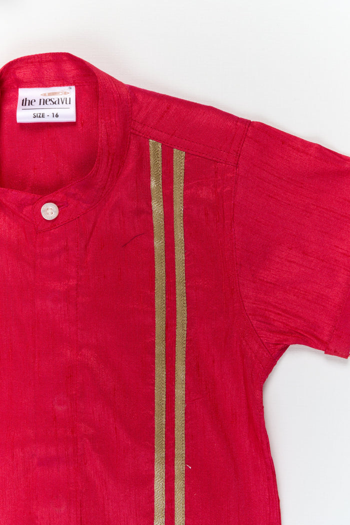 The Nesavu Boys Silk Shirt Boys Semi Raw Silk Shirt for Weddings and Festive Occasions Nesavu Nesavu boys semi raw silk shirt with tissue stripes for weddings and traditional functions