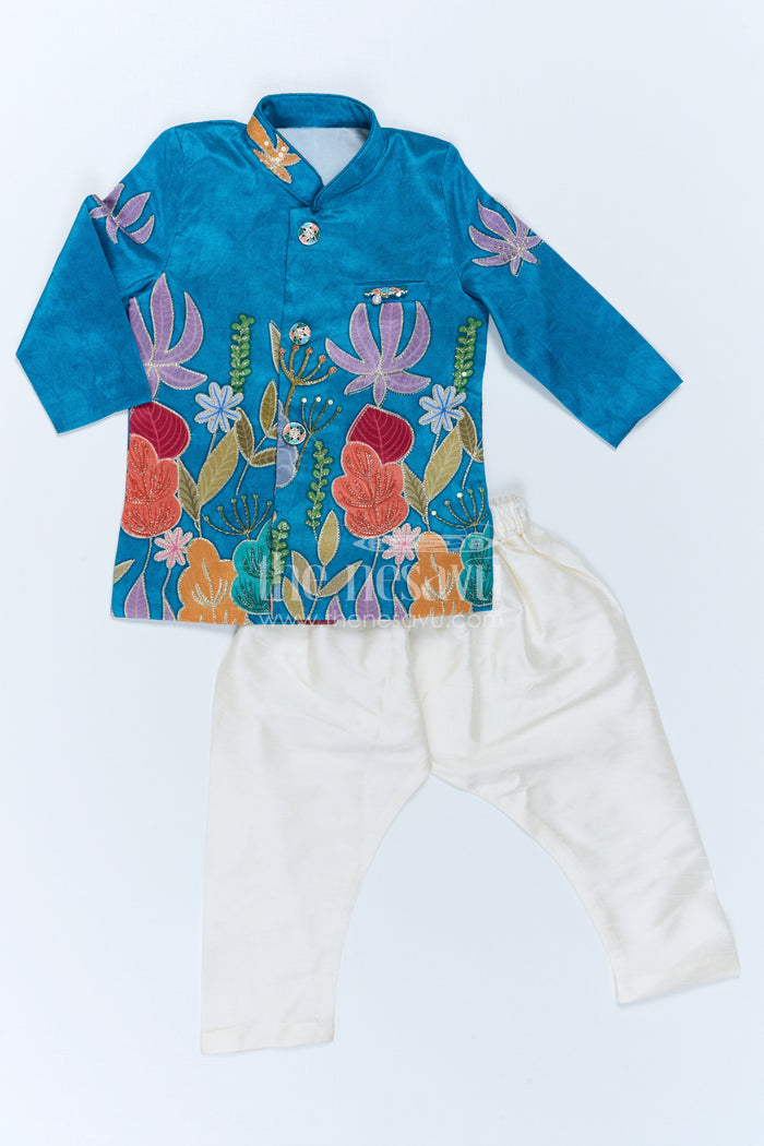 The Nesavu Boys Sherwani Boys Sherwani Dress Set for Weddings and Festive Occasions Nesavu Nesavu Boys Sherwani Set Viscose Silk With Designer Embroidery For Weddings And Festive Occasions
