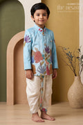 The Nesavu Boys Sherwani Boys Sherwani Set for Festive Occasions and Weddings Nesavu 14 (6M) / Blue / Viscose Silk BES1015B-14 Nesavu Boys Sherwani Set With Sequence Embroidery Viscose Silk For Weddings And Festive Wear