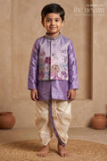 The Nesavu Boys Dothi Set Boys Sherwani Set for Festive Wear and Cultural Celebrations Nesavu 14 (6M) / Purple / Viscose BES1011B-14 Nesavu Boys Sherwani Set For Festive Wear With Designer Jacket And Traditional Dhoti Outfit