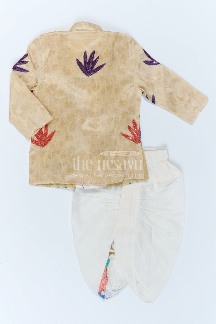 The Nesavu Boys Sherwani Boys Sherwani Set for Festive Wear and Traditional Functions Nesavu Nesavu Boys Sherwani Set With Sequence Embroidery Viscose Silk For Festive And Wedding Wear