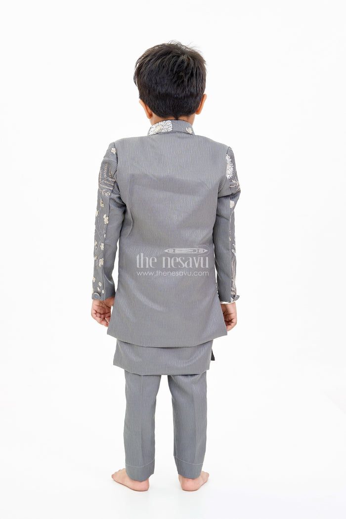 The Nesavu Boys Jacket Sets Boys Sherwani with Long Jacket in Silk Blend with Designer Embroidery and Elegant Detailing Nesavu Nesavu Boys Sherwani Long Jacket Silk Blend Designer Embroidery Regal Charm