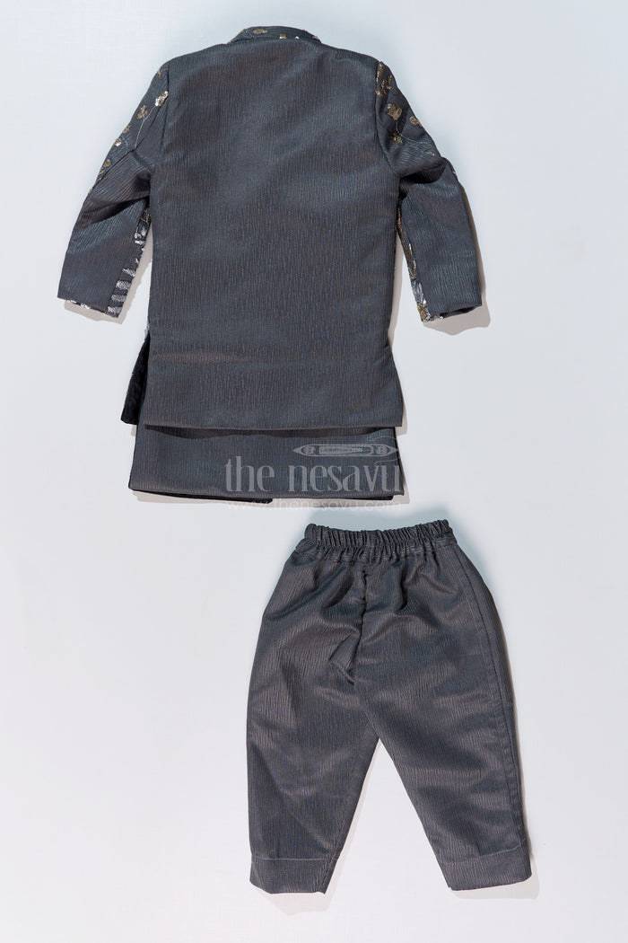 The Nesavu Boys Jacket Sets Boys Sherwani with Long Jacket in Silk Blend with Designer Embroidery and Elegant Detailing Nesavu Nesavu Boys Sherwani Long Jacket Silk Blend Designer Embroidery Regal Charm