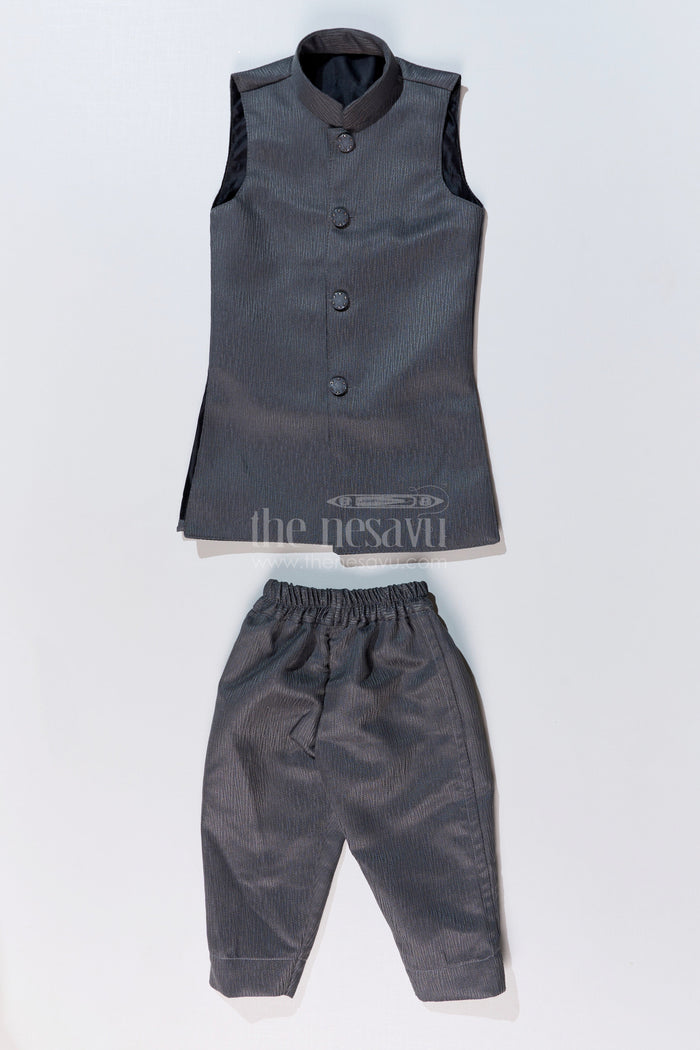 The Nesavu Boys Jacket Sets Boys Sherwani with Long Jacket in Silk Blend with Designer Embroidery and Elegant Detailing Nesavu Nesavu Boys Sherwani Long Jacket Silk Blend Designer Embroidery Regal Charm