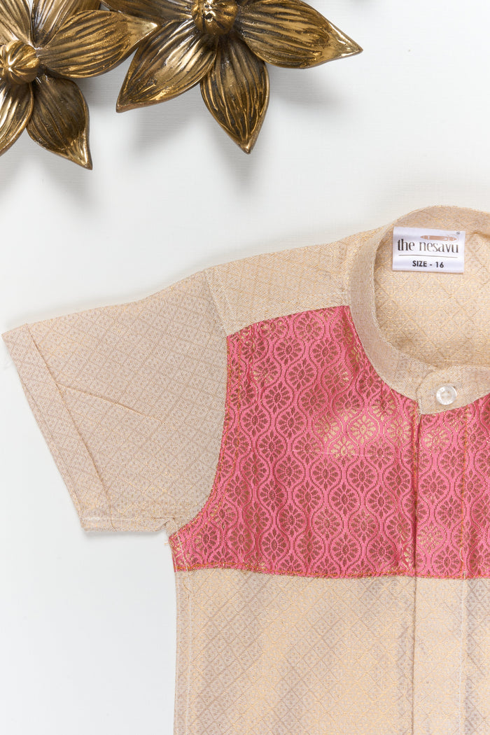 The Nesavu Boys Silk Shirt Boys Silk Shirt with Banarasi Yoke for Festive and Wedding Functions Nesavu Nesavu boys cotton tissue silk shirt with Banarasi yoke patch for weddings and traditional occasions