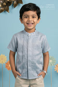 The Nesavu Boys Silk Shirt Boys Silk Shirt for Wedding and Festive Wear Nesavu 14 (6M) / Blue / Silk Blend BS406B-14 Nesavu Boys Tissue Silk Shirt For Wedding Celebrations And Festive Traditional Occasions