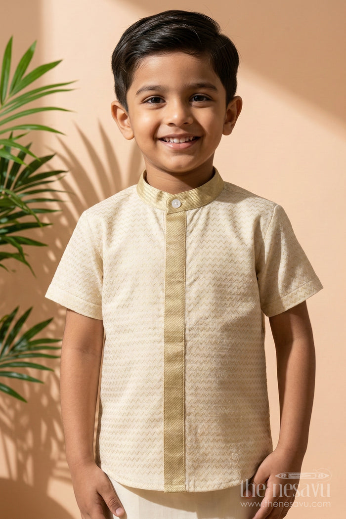 The Nesavu Boys Silk Shirt Boys Silk Shirt for Weddings and Traditional Wear Nesavu 14 (6M) / Gold / Silk Blend BS397A-14 Nesavu boys cotton tissue silk shirt for weddings and traditional celebrations