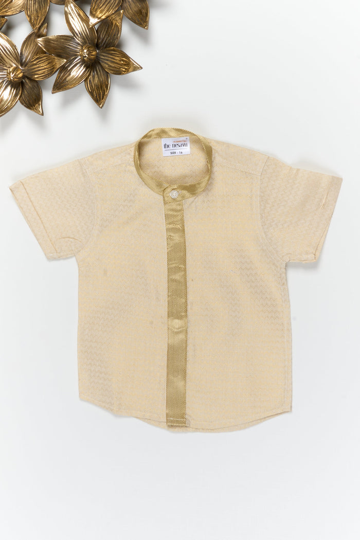 The Nesavu Boys Silk Shirt Boys Silk Shirt for Weddings and Traditional Wear Nesavu 14 (6M) / Gold / Silk Blend BS397A-14 Nesavu boys cotton tissue silk shirt for weddings and traditional celebrations