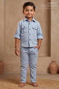 The Nesavu Boys Casual Set Boys Sleek Grey Shirt and Pant Settrendy Comfort Nesavu 14 (6M) / Gray / Knitted Lycra BES528A-14 Cool Grey Boys Casual Shirt Pant Set | The Nesavu