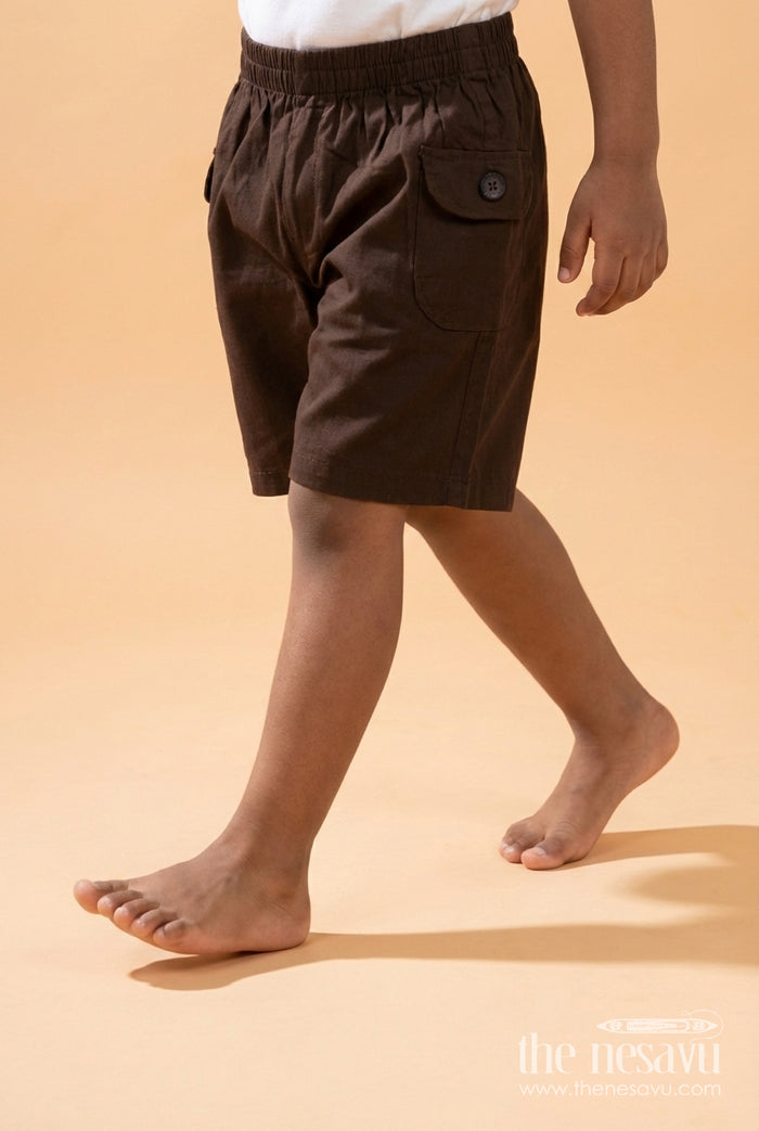 The Nesavu Boys Shorts Boys Soft Cotton Shorts for Playdates and Casual Outings Nesavu 16 (1Y) / Brown / Cotton BWS072G-16 Nesavu boys soft cotton shorts with back pockets – ideal for daily wear, play and travel