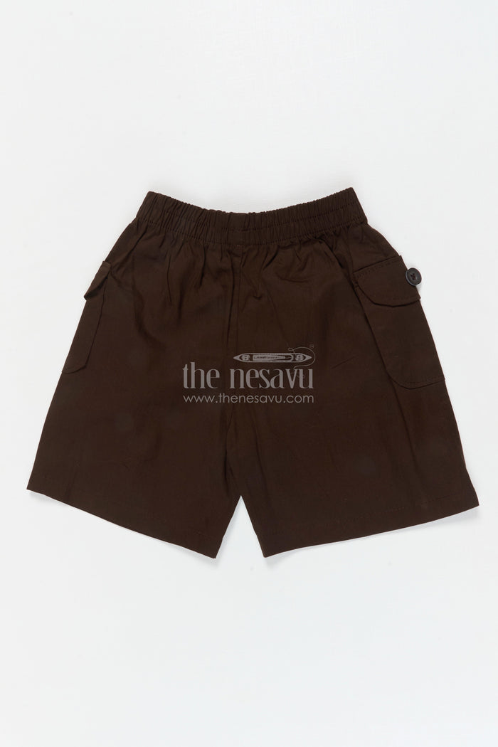 The Nesavu Boys Shorts Boys Soft Cotton Shorts for Playdates and Casual Outings Nesavu 16 (1Y) / Brown / Cotton BWS072G-16 Nesavu boys soft cotton shorts with back pockets – ideal for daily wear, play and travel