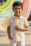 The Nesavu Boys Cotton Shirt Boys Striped Cotton Shirt for Casual Outings and Summer Comfort Nesavu 16 (1Y) / Multicolor / Muslin Cotton BS435A-16 Nesavu boys striped cotton shirt for summer outings breathable kids casual shirt with colorful stripes