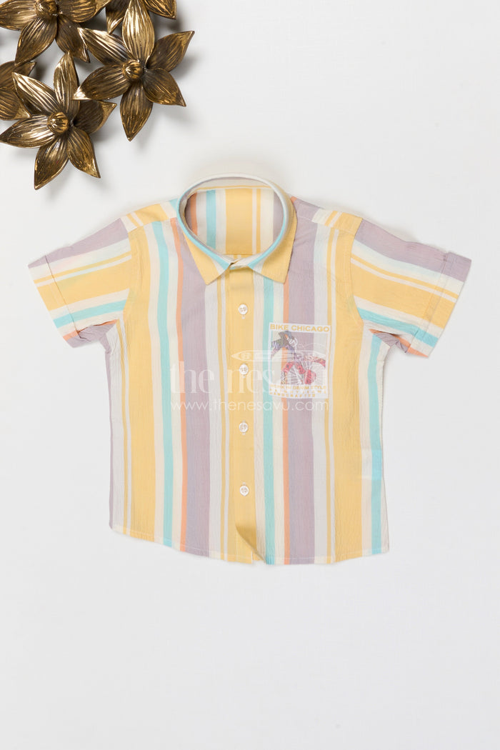 The Nesavu Boys Cotton Shirt Boys Striped Cotton Shirt for Casual Outings and Summer Comfort Nesavu 16 (1Y) / Multicolor / Muslin Cotton BS435A-16 Nesavu boys striped cotton shirt for summer outings breathable kids casual shirt with colorful stripes