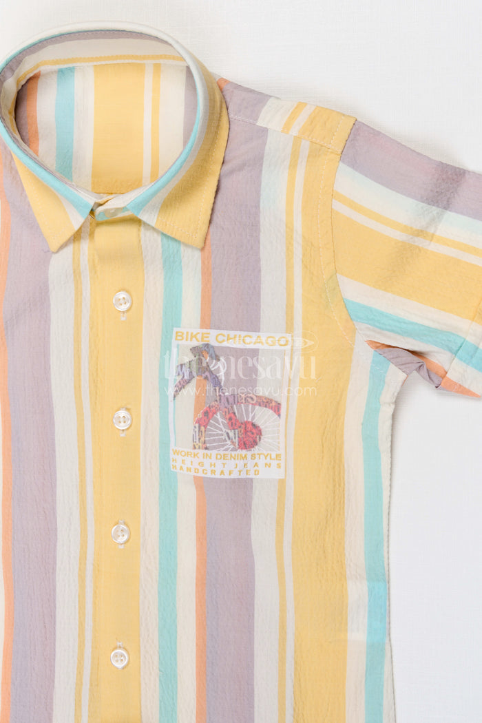The Nesavu Boys Cotton Shirt Boys Striped Cotton Shirt for Casual Outings and Summer Comfort Nesavu Nesavu boys striped cotton shirt for summer outings breathable kids casual shirt with colorful stripes