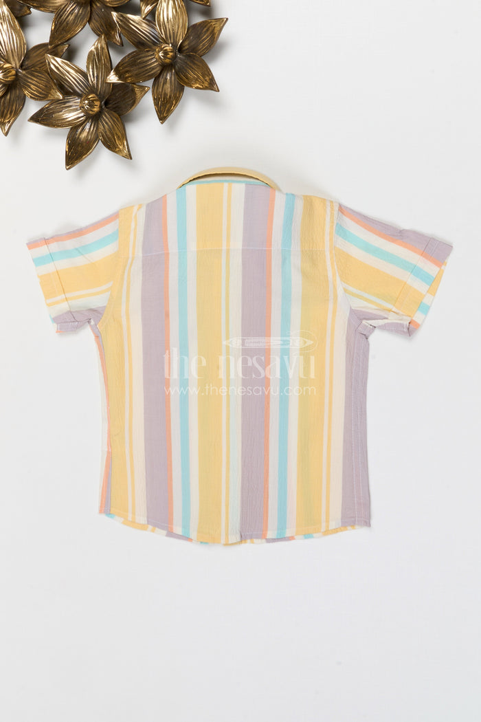 The Nesavu Boys Cotton Shirt Boys Striped Cotton Shirt for Casual Outings and Summer Comfort Nesavu Nesavu boys striped cotton shirt for summer outings breathable kids casual shirt with colorful stripes