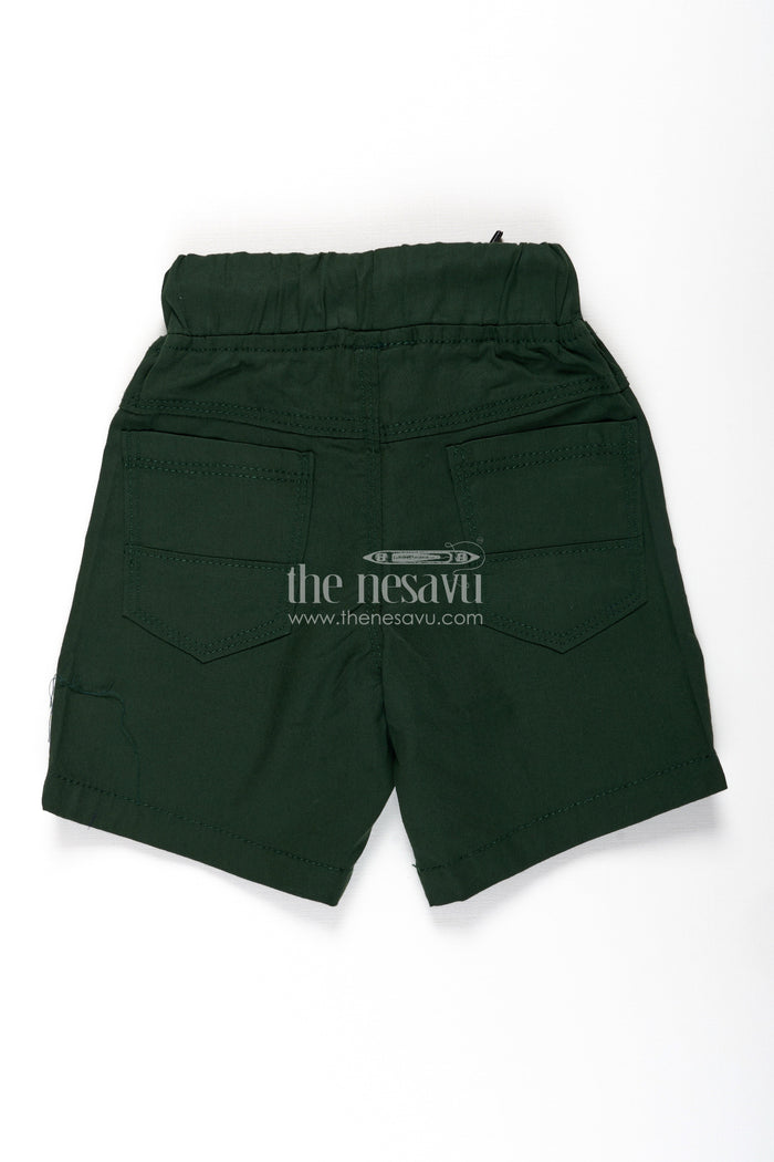 The Nesavu Boys Shorts Boys Stylish Black Cotton Shorts with Elastic Waistband and Drawstring Nesavu Boys Stylish Black Cotton Shorts Drawstring Embroidered Detail Comfort | The Nesavu
