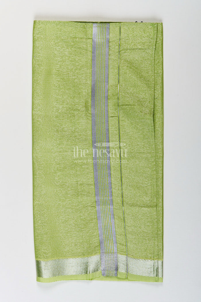 The Nesavu Boys Vesti Boys Tissue Dhoti in Light Green with Silver Zari for Vibrant Traditional Style in Latest Dhoti Look Nesavu 16 (1Y) / Green D022B-16 Boys Latest Dhoti Light Green Tissue Silver Zari Border Stylish Ethnic Wear | The Nesavu