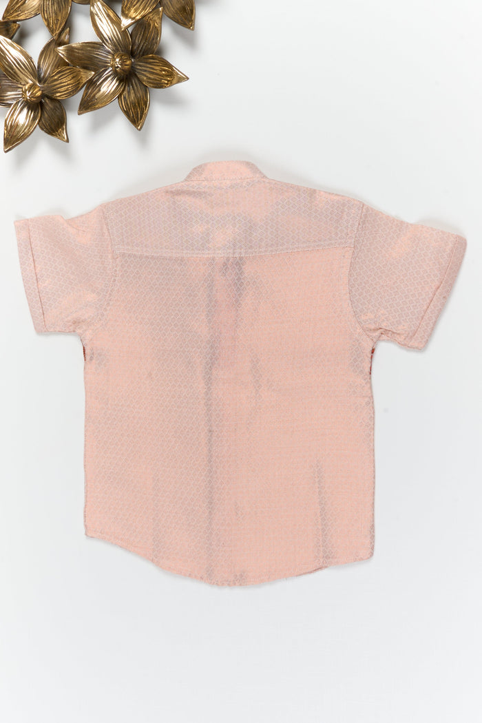 The Nesavu Boys Silk Shirt Boys Tissue Silk Shirt with Banarasi Yoke for Special Occasions Nesavu Nesavu boys cotton tissue silk shirt with Banarasi yoke patch for Diwali and weddings
