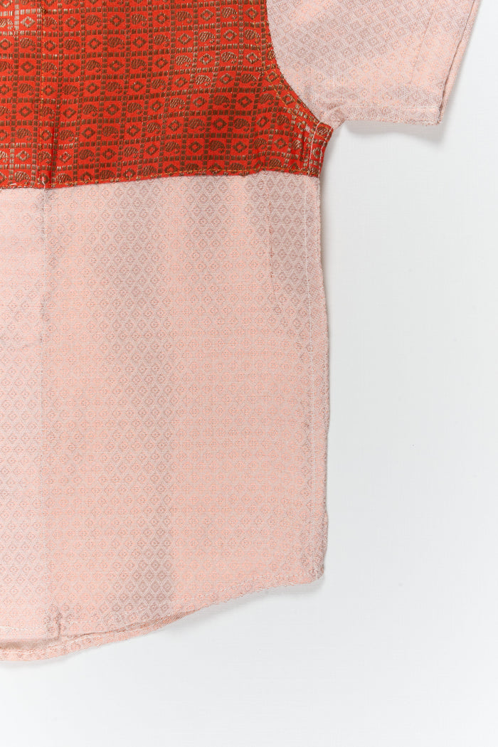The Nesavu Boys Silk Shirt Boys Tissue Silk Shirt with Banarasi Yoke for Special Occasions Nesavu Nesavu boys cotton tissue silk shirt with Banarasi yoke patch for Diwali and weddings