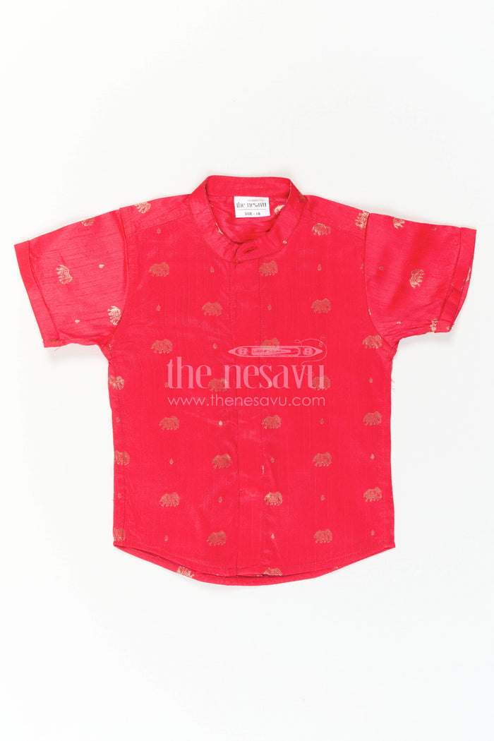 The Nesavu Boys Silk Shirt Boys Traditional Silk Shirt for Festive Photos and Cultural Events Nesavu Nesavu Boys Traditional Raw Silk Shirt With Jacquard Elephant Butta For Cultural Occasions