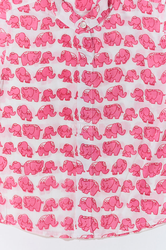 The Nesavu Boys Cotton Shirt Boys Trendy Cotton Shirts in Cotton Block Print with Cute Elephant Motif Nesavu Boys Trendy Cotton Shirt Cotton Block Print Playful Elephant Print | The Nesavu