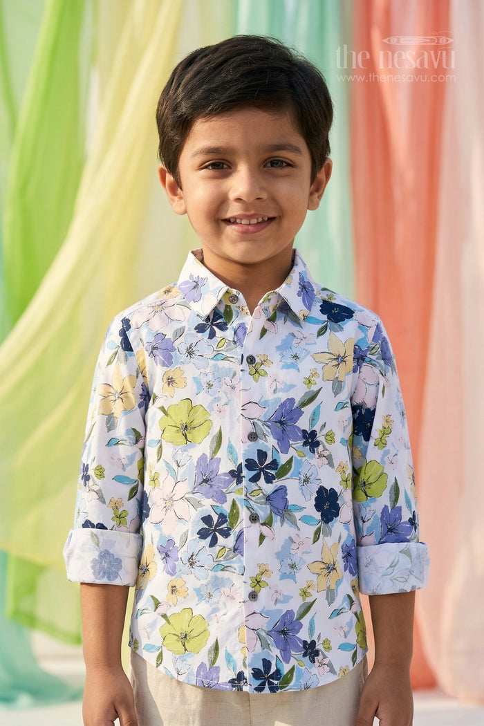 The Nesavu Boys Cotton Shirt Boys Tropical Print Cotton Shirt for Holiday Outings and Summer Adventures Nesavu 20 (3Y) / Multicolor / Cotton BS421A-20 Nesavu boys cotton tropical print shirt for holiday outings summer wear and casual kids fashion