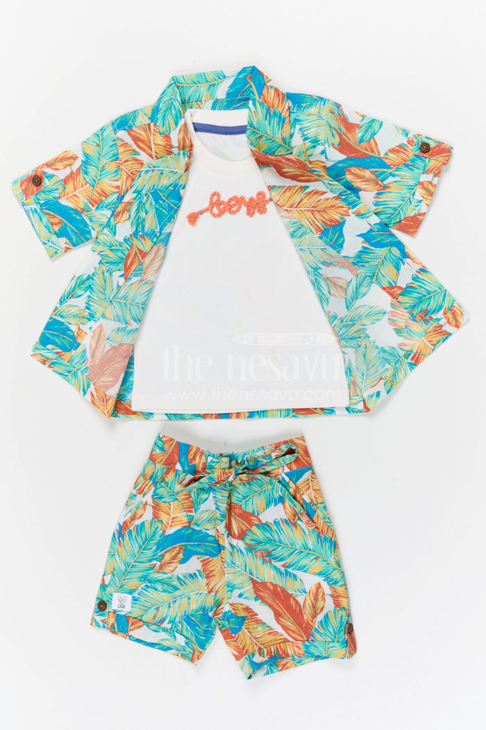 The Nesavu Boys Casual Set Boys Tropical Print Shirt and Shorts Set for Holidays and Outings Nesavu Nesavu boys cotton tropical digital print shirt and shorts set for holidays outings and casual wear