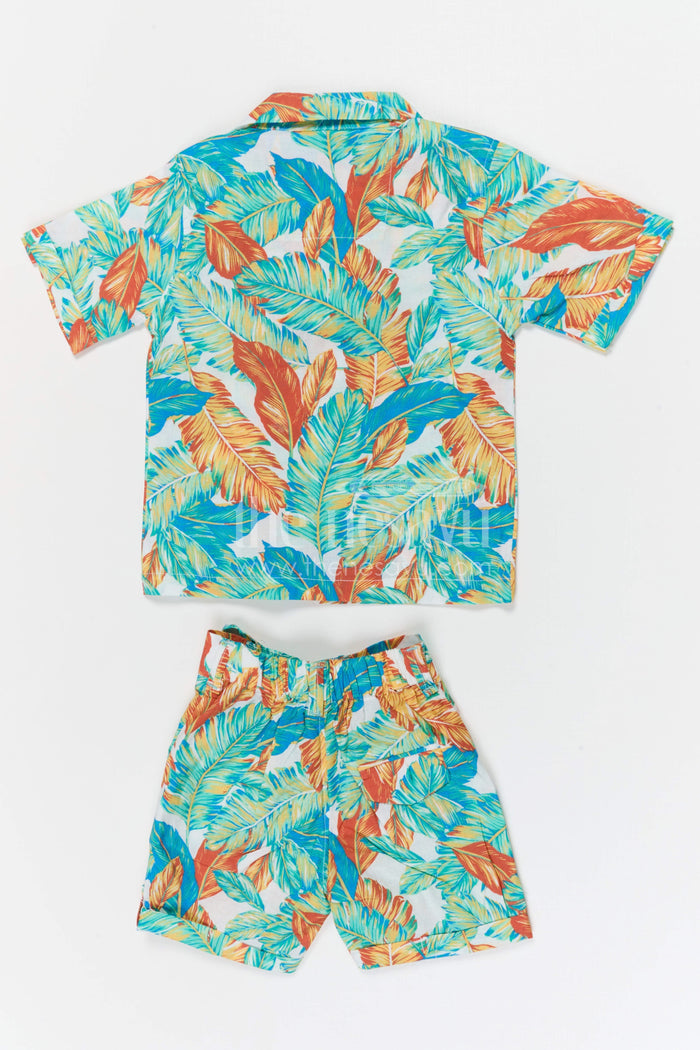 The Nesavu Boys Casual Set Boys Tropical Print Shirt and Shorts Set for Holidays and Outings Nesavu Nesavu boys cotton tropical digital print shirt and shorts set for holidays outings and casual wear