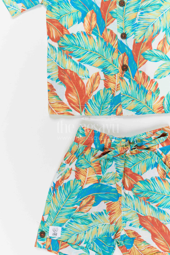 The Nesavu Boys Casual Set Boys Tropical Print Shirt and Shorts Set for Holidays and Outings Nesavu Nesavu boys cotton tropical digital print shirt and shorts set for holidays outings and casual wear
