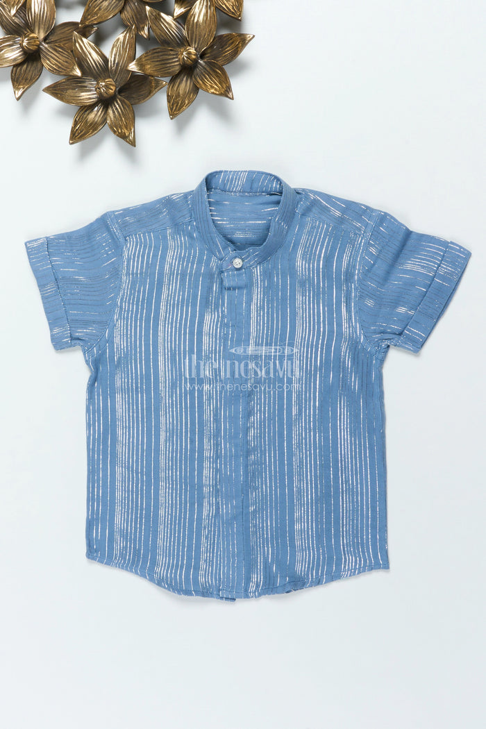 The Nesavu Boys Cotton Shirt Boys Zari Cotton Shirt for Ethnic School Days and Casual Celebrations Nesavu Nesavu boys zari striped cotton shirt ethnic wear festive school events