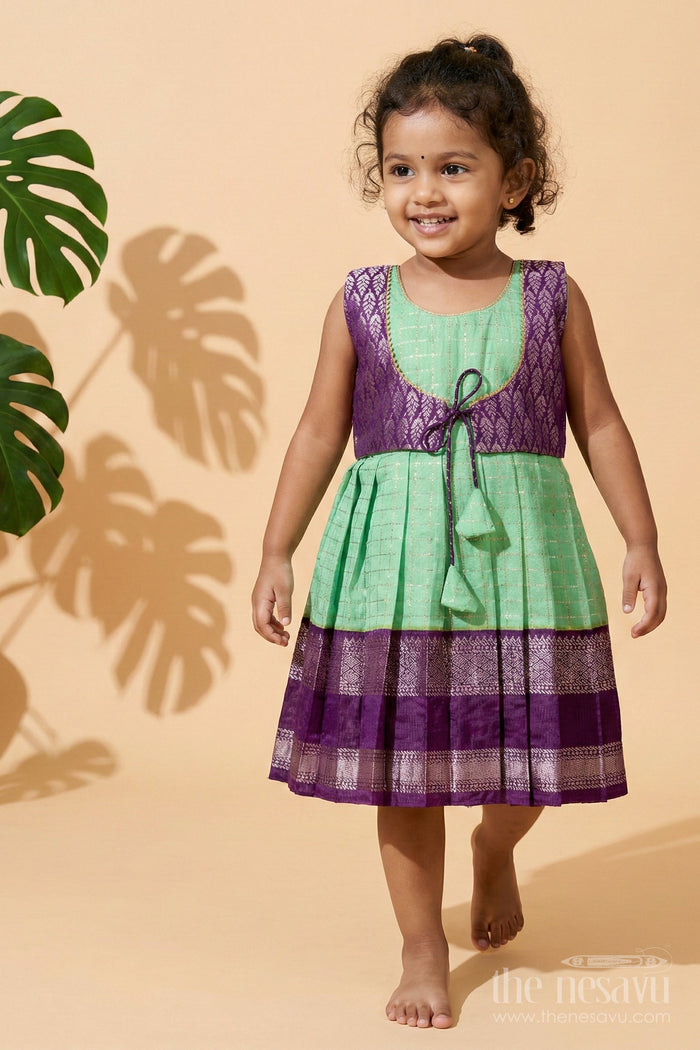 The Nesavu Girls Kanchi Silk Frock Bridal Style Silk Frock for Toddler Girls Inspired by Dharmavaram Sarees Nesavu Nesavu toddler girl silk frock inspired by Dharmavaram bridal sarees with zari woven detailing
