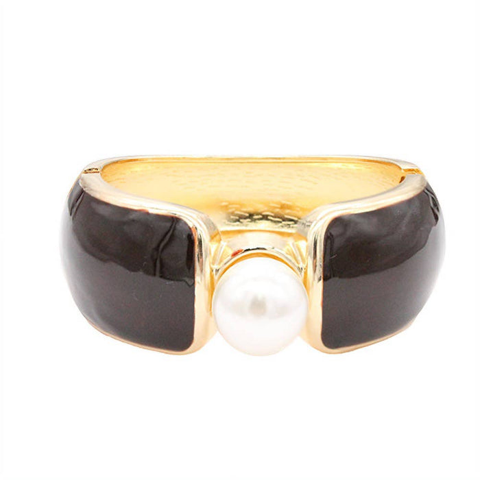 Brown Central Pearl Enamel Hinged Bangle