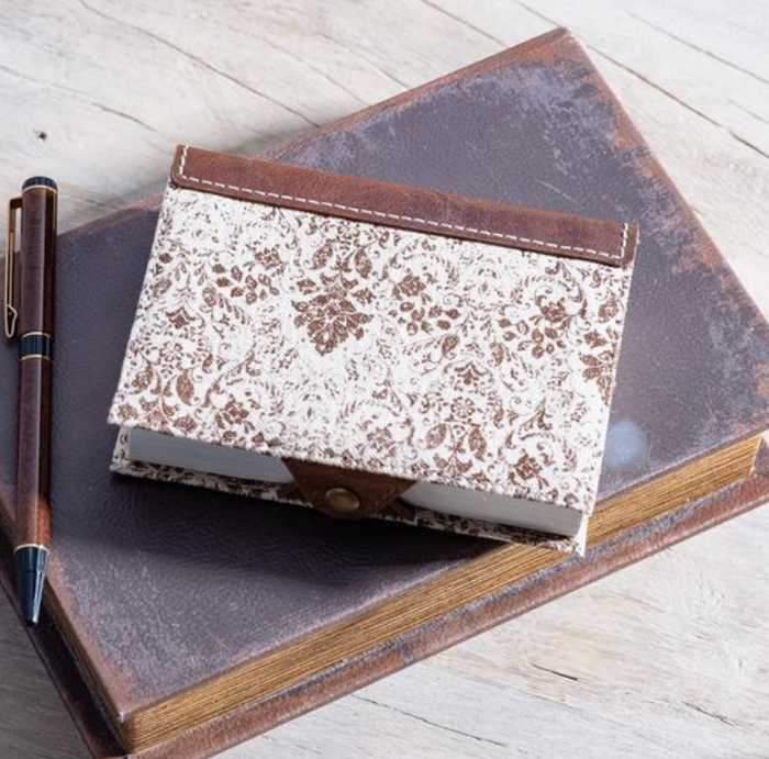 BROWN FLEUR CANVAS LEATHER JOURNAL | SMALL