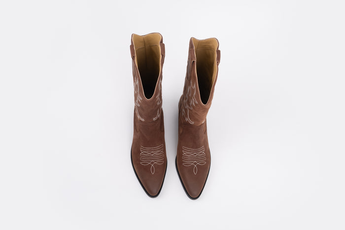Brown leather womens cowboy boot in large sizes 42 43 44 45 46