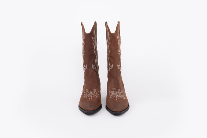 front hot of womens brown leather western boot available in larger sizes 42-46