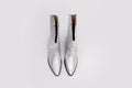 Aerial shot of silver womens western cowboy boot in large sizes 42 43 44 45 46